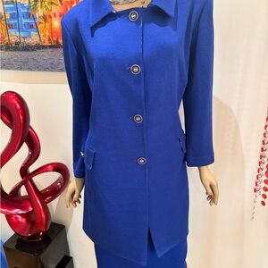 St. John Royal Blue Long Buttoned skirt suit jacket long 12 L blazer